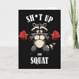 Tarjeta Mapache divertido fitness sentadillas entrenamient
