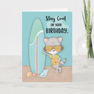 Tarjeta Mapache Divertido Genial de Cumpleaños en la Playa