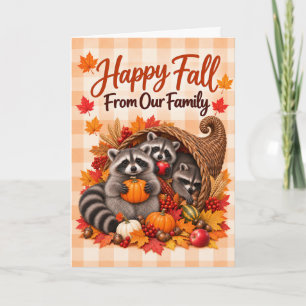 Tarjeta Mapache Divertido Otoño Feliz De Nuestra Familia