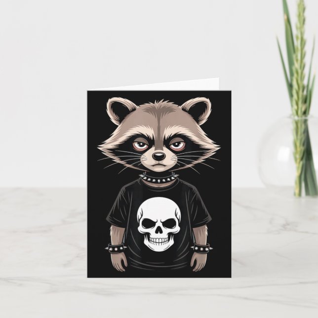 Tarjeta Mapache Emo Oscuro Con Estilo Punk Calavera Altern (Anverso)