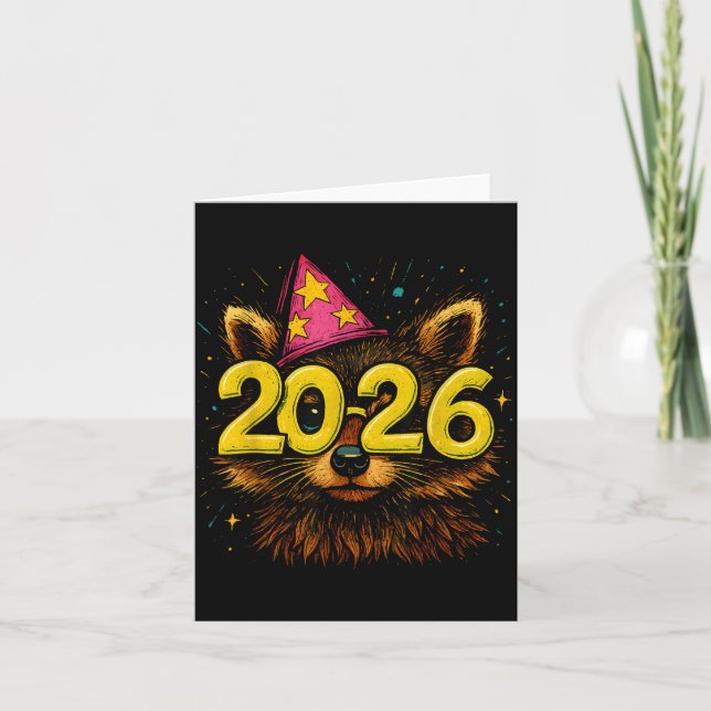 Tarjeta Mapache Fiesta Divertida Gles 2026 Celebración Año (Anverso)