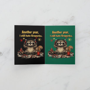 Tarjeta Mapache gruñón odia los fuegos artificiales divert