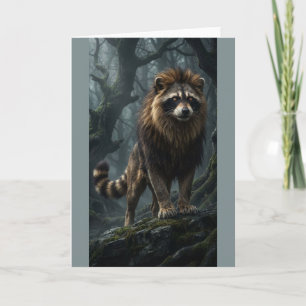 Tarjeta Mapache Místico León en el Bosque Encantado