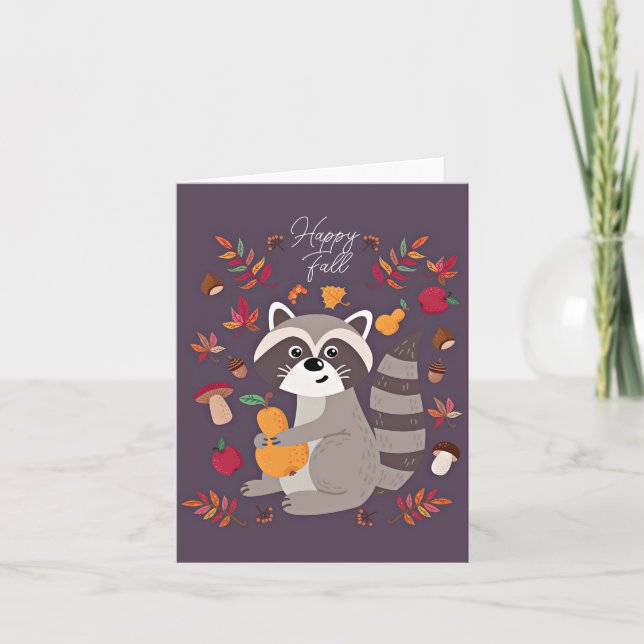 Tarjeta Mapache otoñal lindo con texto personalizado (Anverso)