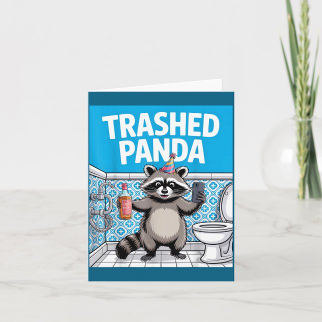 Tarjeta Mapache Panda Divertido Destrozado Se Emborracha 1 (Anverso)