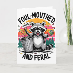 Tarjeta Mapache Retro Divertido Antiguo Malhablado y Feral
