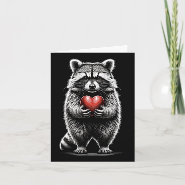 Tarjeta Mapache sosteniendo corazón Día de San Valentín Cu (Anverso)