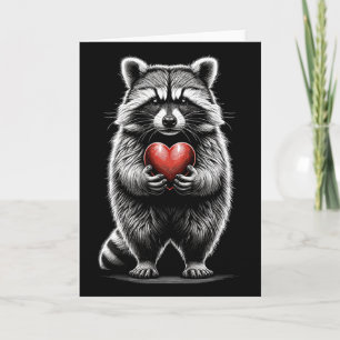 Tarjeta Mapache sosteniendo corazón Día de San Valentín Cu