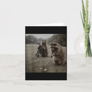 Tarjeta Mapache Vintage Jugando Golf Amantes del Golf