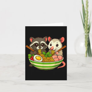 Tarjeta Mapache y zarigüeya comiendo fideos Ramen