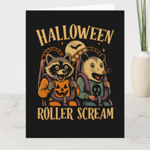 Tarjeta Mapache y zarigüeya de grito de rodillo de Hallowe