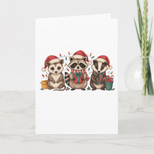 Tarjeta Mapache Zarigüeya Panda Navideño Sombrero Santa Na
