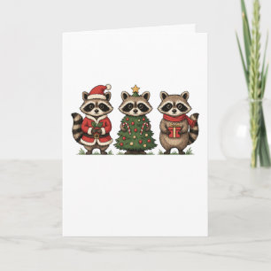 Tarjeta Mapaches De Navidad Traje De Santa Árbol Caña De C