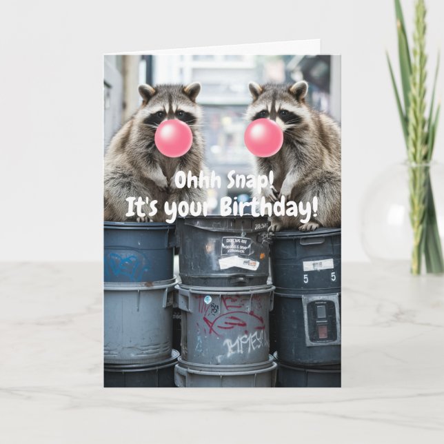 Tarjeta Mapaches Divertidos De Cumpleaños Soplan Burbuja R (Anverso)