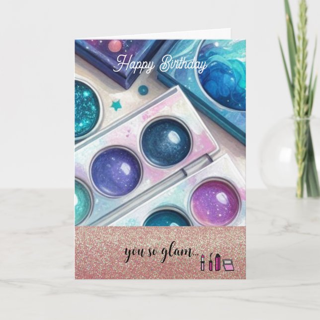 Tarjeta Maquillaje de Cumpleaños Brillo y Glamour (Anverso)