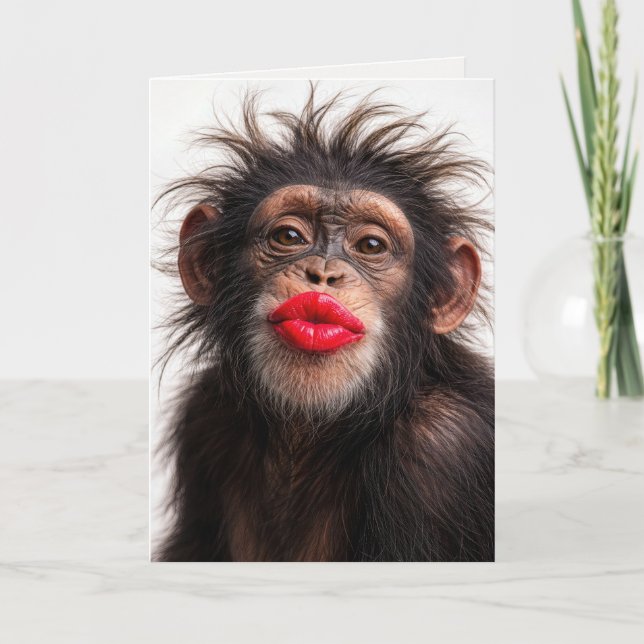 Tarjeta Maquillaje de labios rojos de cumpleaños en un chi (Anverso)