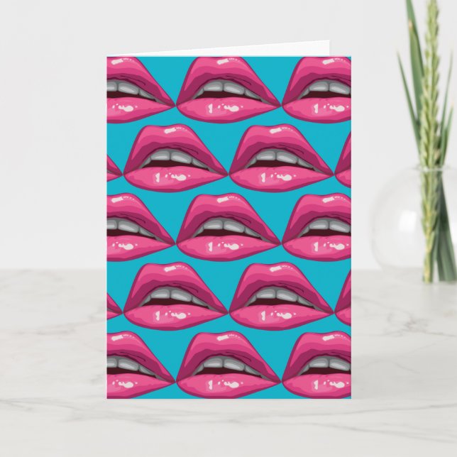 Tarjeta Maquillaje de labios rosados de arte pop (Anverso)