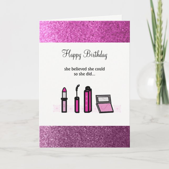 Tarjeta Maquillaje Rosa Cumpleaños Señora Exitosa (Anverso)