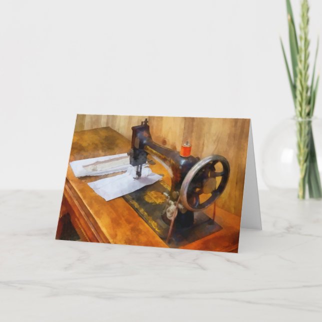 Tarjeta Máquina De Coser Con Hilo Naranja (Anverso)