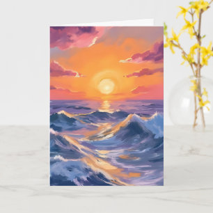 Tarjeta Mar agitado olas del océano pintura acuarela mar