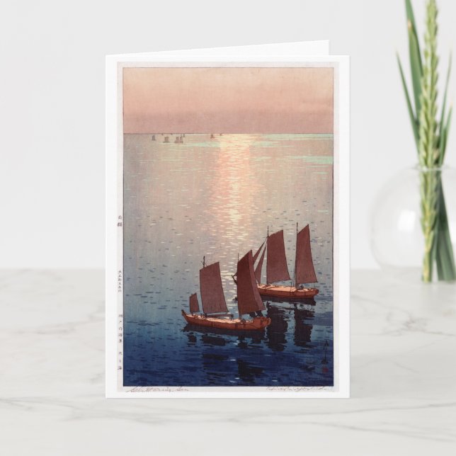 Tarjeta Mar brillante, Hiroshi Yoshida, Woodcut (Anverso)