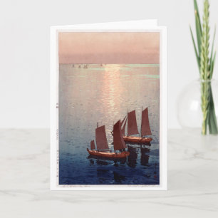 Tarjeta Mar brillante, Hiroshi Yoshida, Woodcut