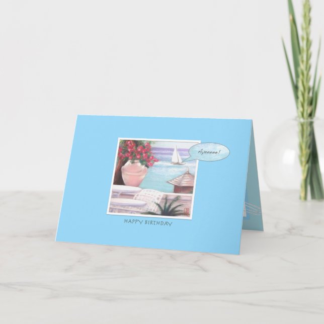 Tarjeta Mar Pastel y barco de vela Feliz cumpleaños con az (Anverso)