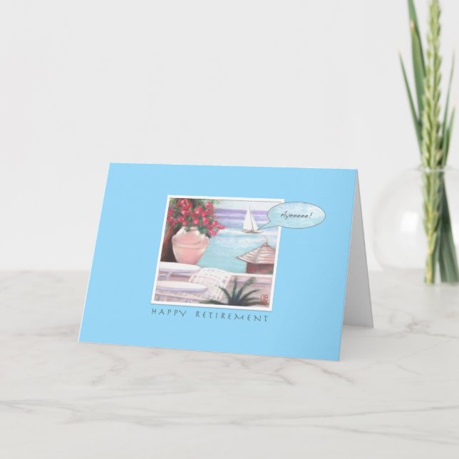 Tarjeta Mar Pastel y barco de vela Feliz Jubilación (Anverso)