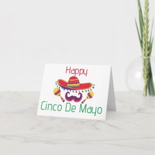 Tarjeta Maracas simples y sombrero saludo de cinco de mayo