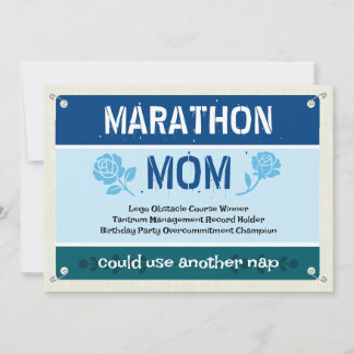 Tarjeta Maratón divertido azul del día de la madre