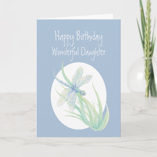 Tarjeta Maravillosa hija cumpleaños acuarela Dragonfly (Anverso)