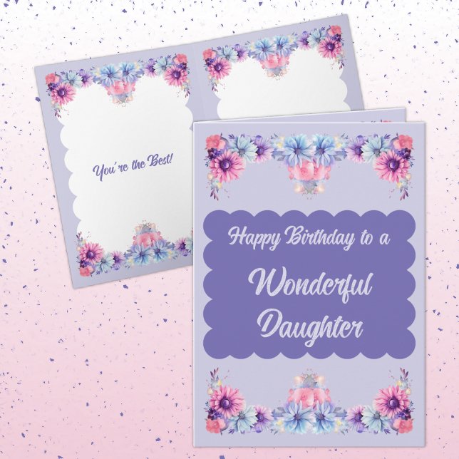 Tarjeta Maravillosa hija flores morado cumpleaños (Subido por el creador)