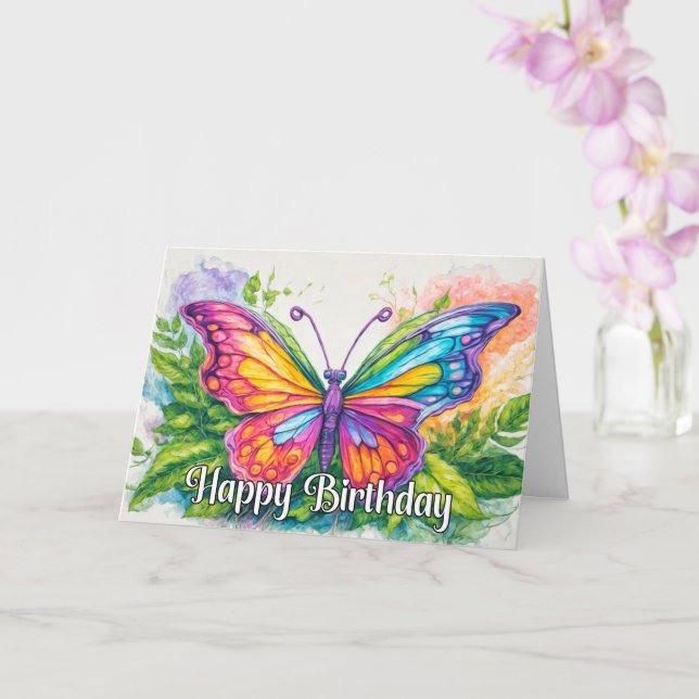 Tarjeta Maravilloso baile mariposa Feliz cumpleaños (Orquídea)