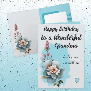 Tarjeta Maravilloso cumpleaños azul floral de la abuela