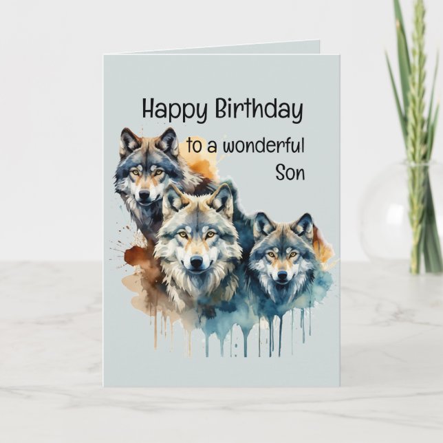 Tarjeta Maravilloso cumpleaños de hijo-Wolf y presupuesto  (Anverso)