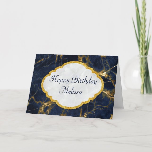 Tarjeta Marble azul marino y oro Marble moderno Aniversari (Anverso)