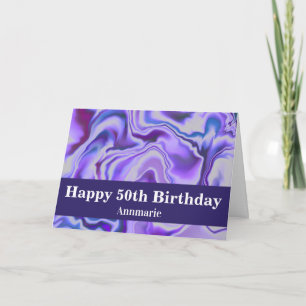 Tarjeta Marble azul y morado elegante 50 cumpleaños
