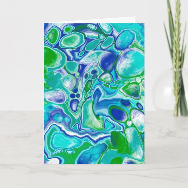 Tarjeta Marble azul y verde Fluid Art Cumpleaños (Anverso)