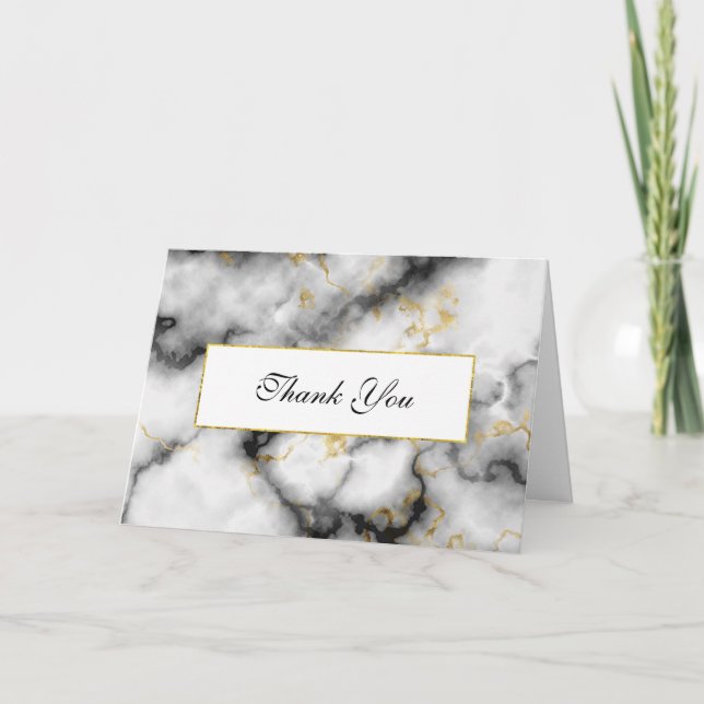 Tarjeta Marble gris blanco moderno y cinta de oro gracias (Anverso)
