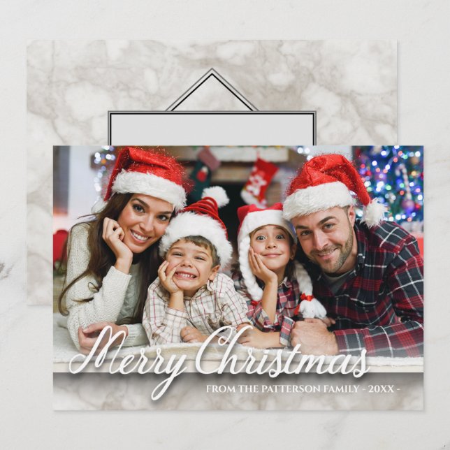 Tarjeta Marble Merry de la familia navideña foto de 2 lado (Anverso / Reverso)