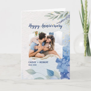 Tarjeta Marca Personalizado Blue Watercolor Happy Annivers