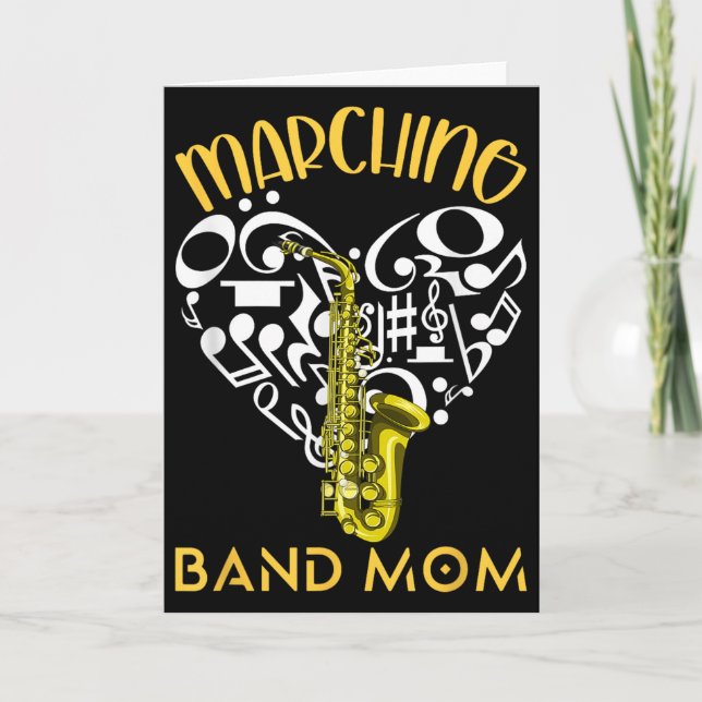 Tarjeta Marching Band Mom Heart Love Music Notes Saxophone (Anverso)