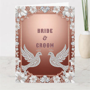 Tarjeta Marco de boda de paloma floral de oro rosa