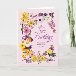 Tarjeta marco de flor de cumpleaños de hermana