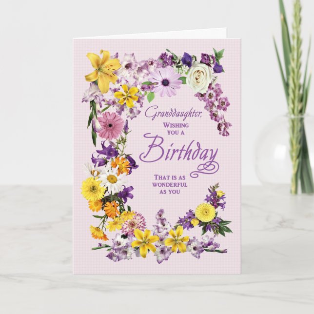 Tarjeta marco de flor de cumpleaños para nieta (Anverso)