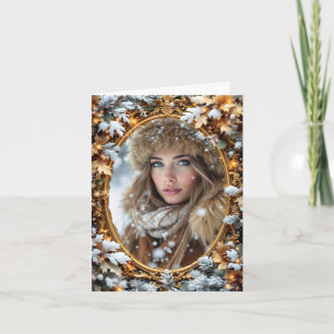 Tarjeta Marco de imagen personalizado de oro invierno