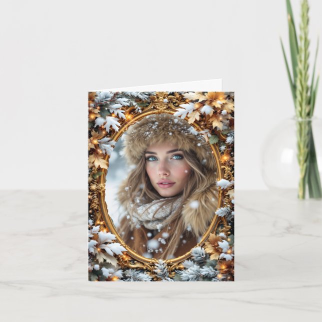 Tarjeta Marco de imagen personalizado de oro invierno (Anverso)