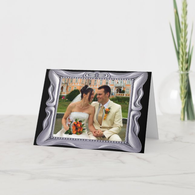 Tarjeta Marco De Plata Elegante Agrega Foto Aquí (Anverso)