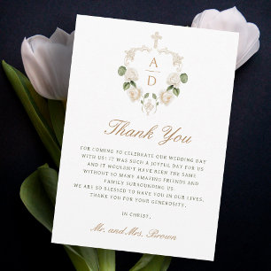 Tarjeta Marco de Rosas Blancas Agradecimiento de Boda Reli