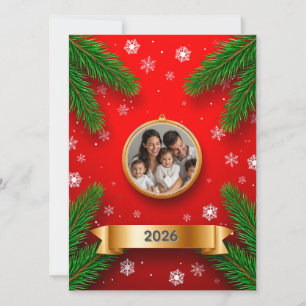 Tarjeta Marco festivo de pino perenne con foto personaliza